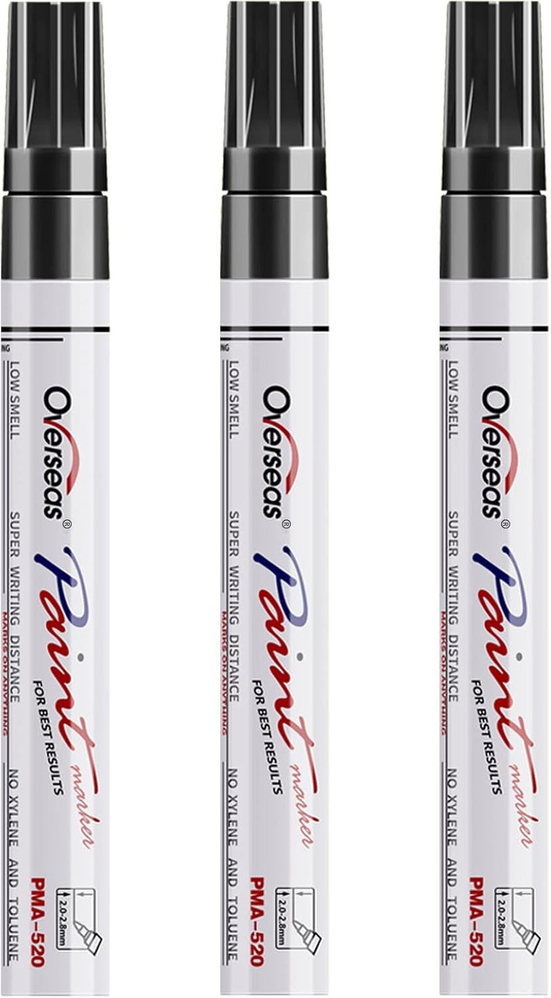 Overseas Permanent Paint Markers Pens - 3 Pack Black Oil Based Paint Pens, Medium Tip, Quick Drying and Waterproof Marker Pen for Metal, Rock, Wood, Fabric, Plastic, Canvas, Mugs, Stone, Glass - Image 1
